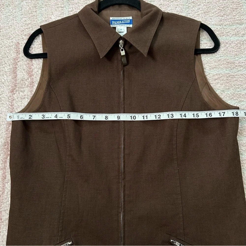 Vintage Pendleton Brown Vest Minimalist Zip Front Size‎ 4 Cotton Linen Blend